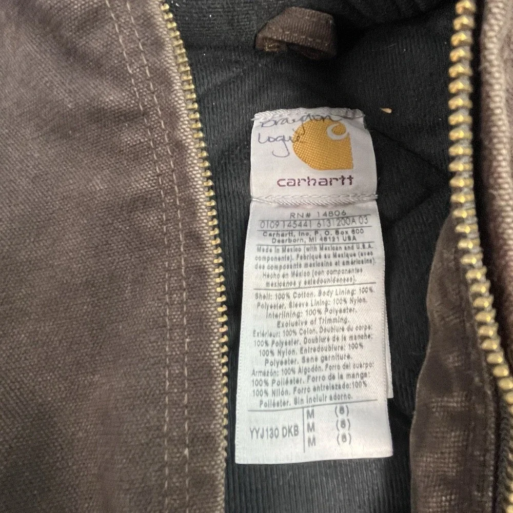 Carhartt Youth Med (8) Dark Brown Hooded Jacket YYJ130 DKB Distressed Coat